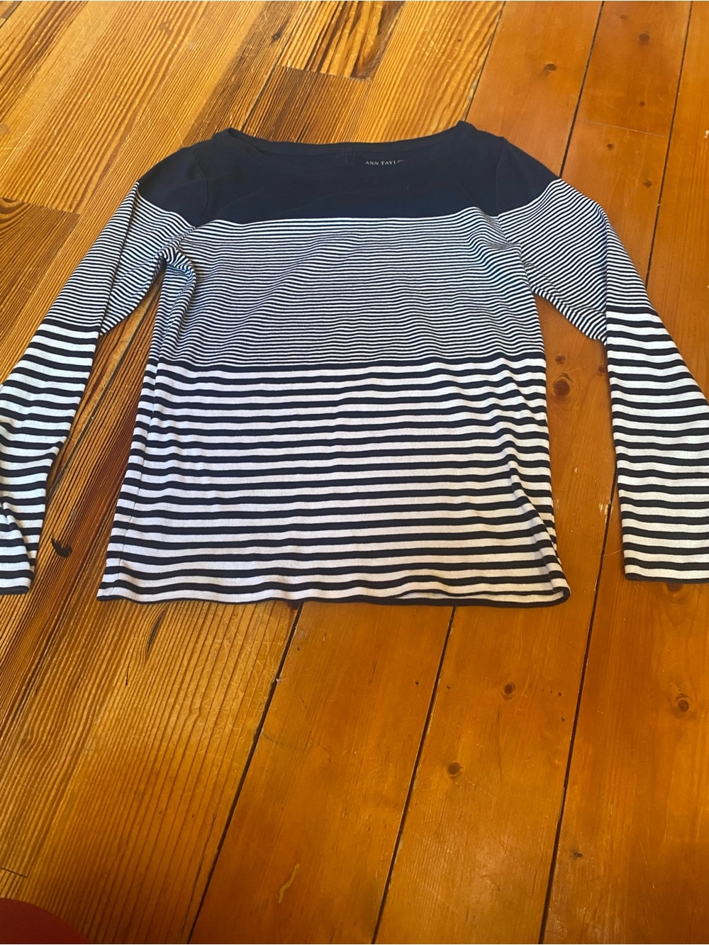Nautica Navy and White Striped Long Sleeve Tee